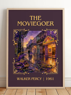 The Moviegoer Classic Book Art Print by Walker Percy – framed print leaning on a wooden floor