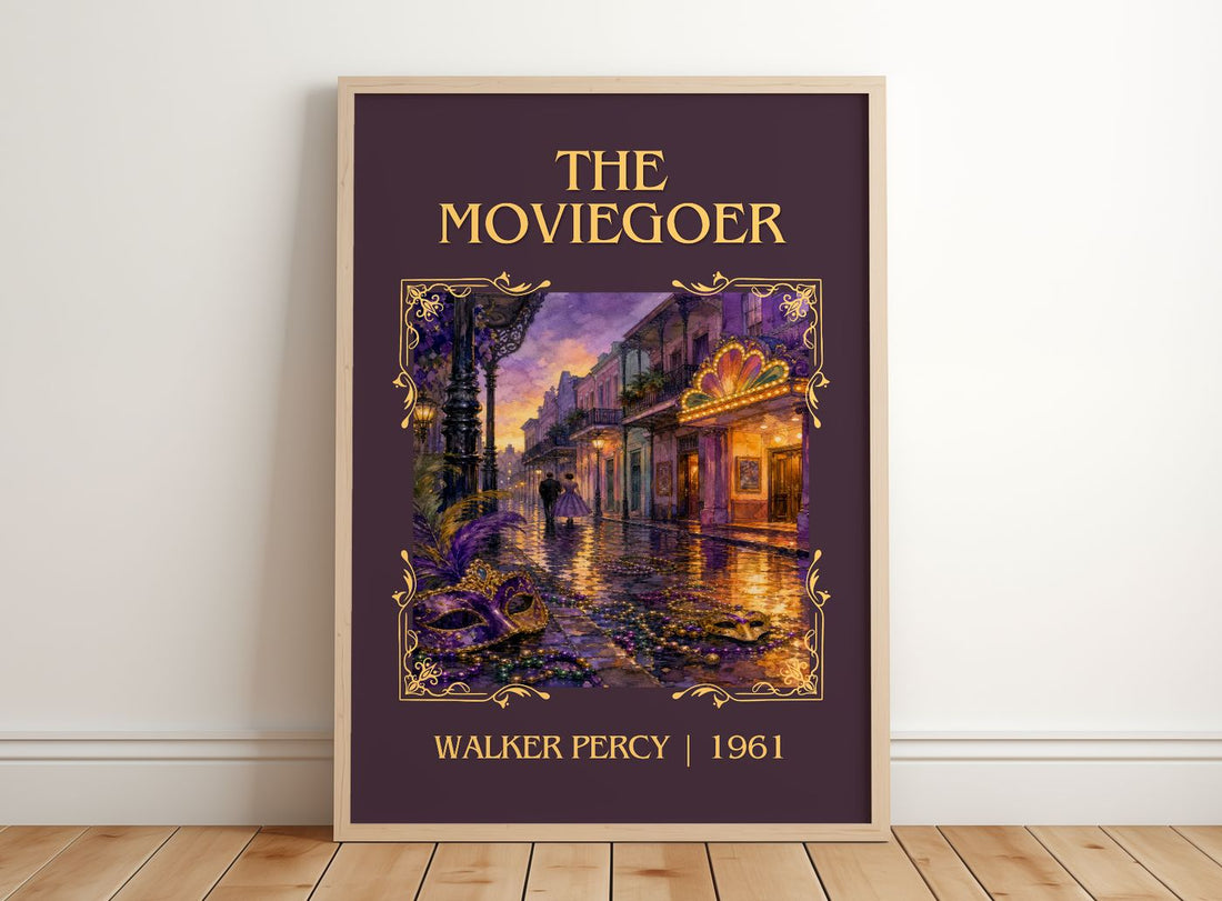 The Moviegoer Classic Book Art Print by Walker Percy – framed print leaning on a wooden floor