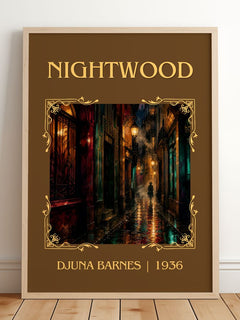 Nightwood Classic Book Art Print by Djuna Barnes – framed print leaning on a wooden floor