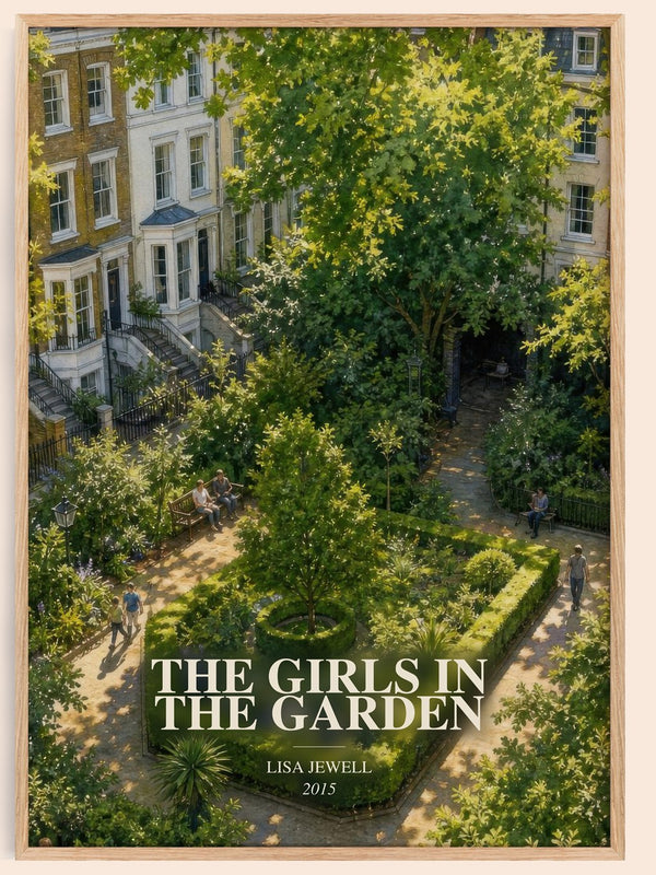 The Girls In The Garden watercolour book poster by Lisa Jewell – framed literary art print