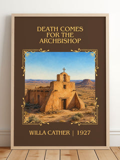 Death Comes for the Archbishop Classic Book Art Print by Willa Cather – framed print leaning on a wooden floor