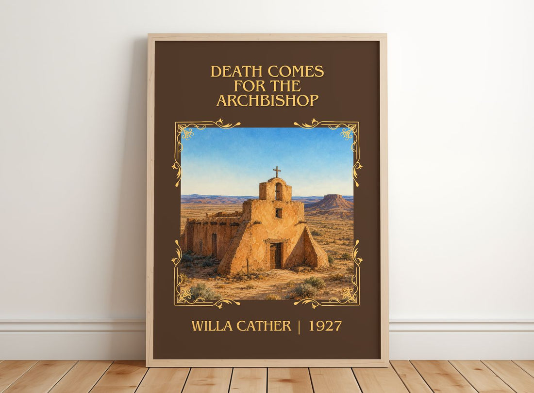 Death Comes for the Archbishop Classic Book Art Print by Willa Cather – framed print leaning on a wooden floor