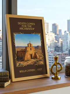 Death Comes for the Archbishop Classic Book Art Print by Willa Cather – framed print on a city-view windowsill