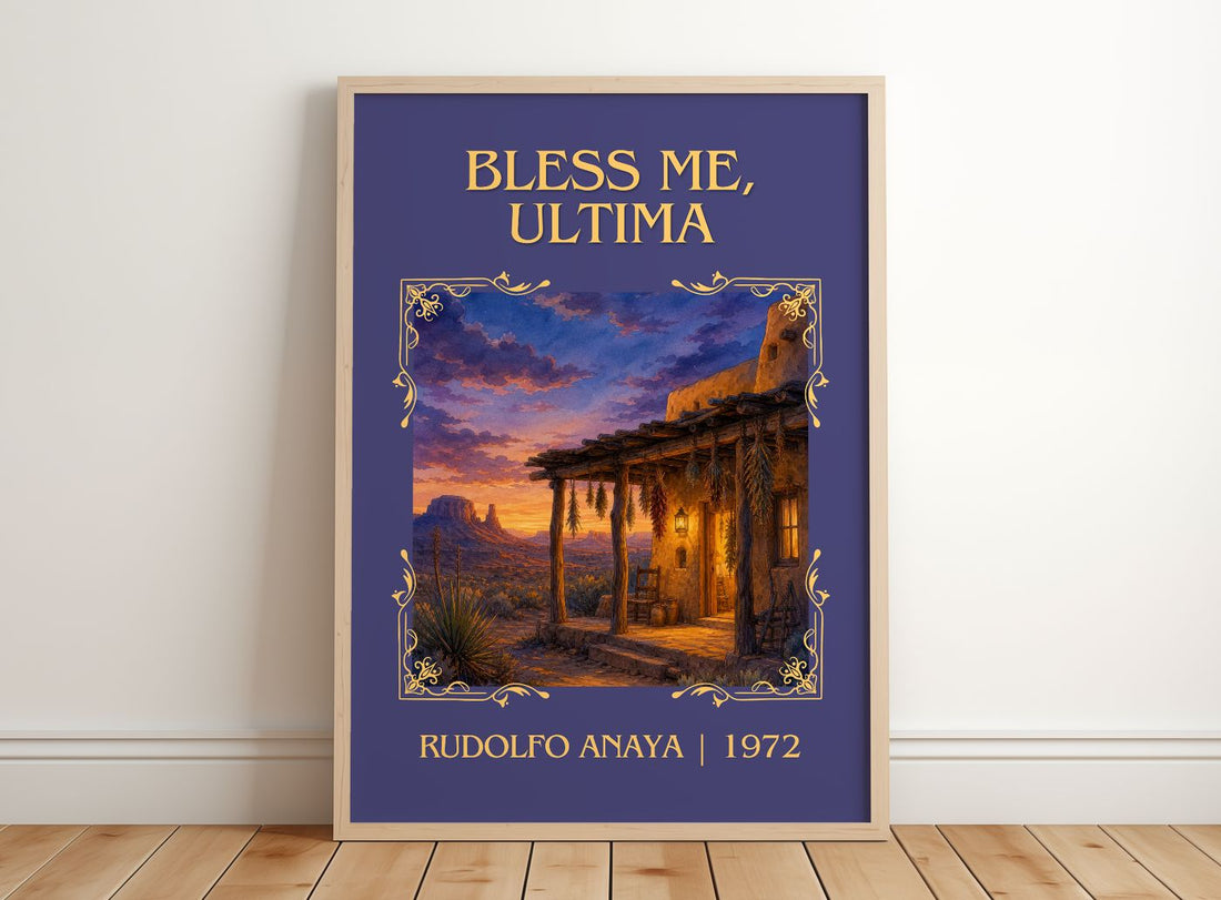 Bless Me, Ultima Classic Book Art Print by Rudolfo Anaya – framed print leaning on a wooden floor