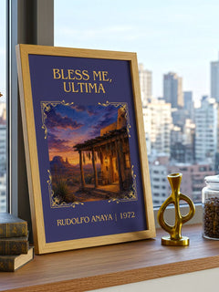 Bless Me, Ultima Classic Book Art Print by Rudolfo Anaya – framed print on a city-view windowsill