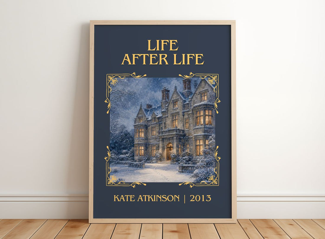 Life After Life Classic Book Art Print by Kate Atkinson – framed print leaning on a wooden floor