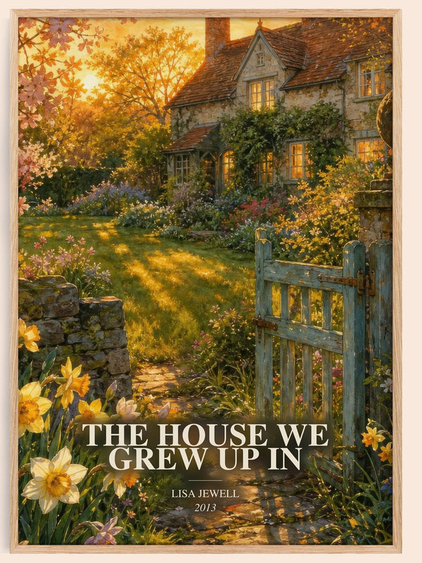 The House We Grew Up In watercolour book poster by Lisa Jewell – framed literary art print