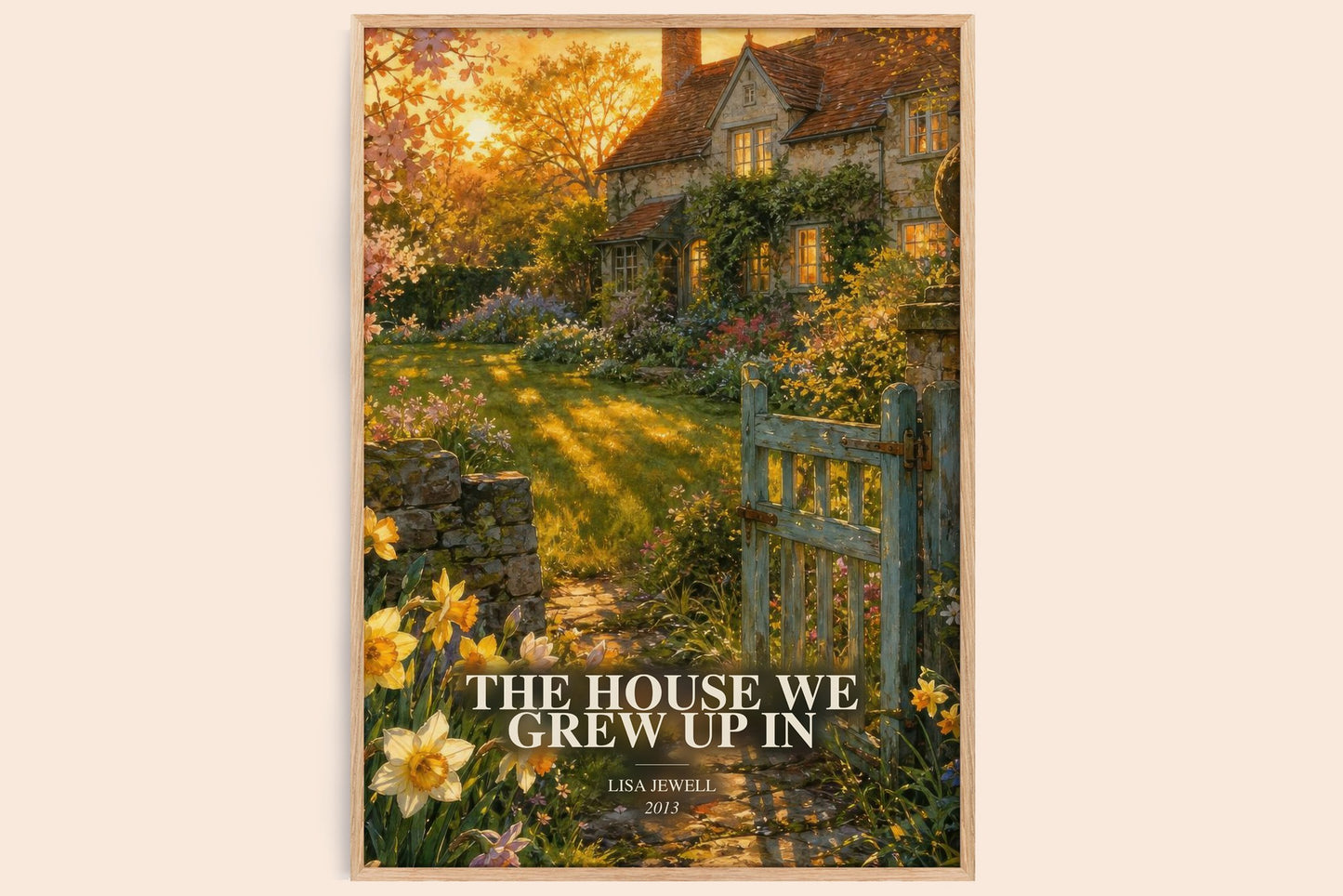 The House We Grew Up In watercolour book poster by Lisa Jewell – framed literary art print