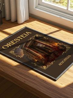 Oresteia Classic Book Art Print by Aeschylus – print on a sunlit desk