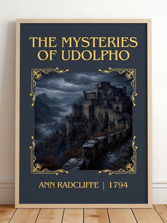 The Mysteries of Udolpho Classic Book Art Print by Ann Radcliffe – framed print leaning on a wooden floor