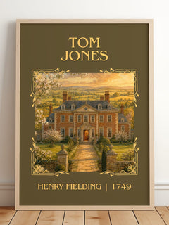 Tom Jones Classic Book Art Print by Henry Fielding – framed print leaning on a wooden floor