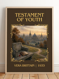 Testament Of Youth Classic Book Art Print by Vera Brittain – framed print leaning on a wooden floor