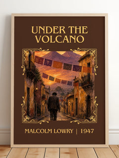 Under the Volcano Classic Book Art Print by Malcolm Lowry – framed print leaning on a wooden floor