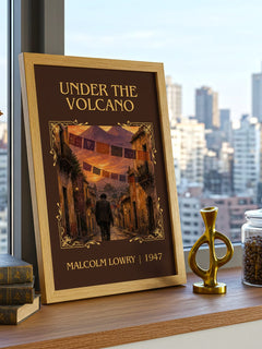 Under the Volcano Classic Book Art Print by Malcolm Lowry – framed print on a city-view windowsill