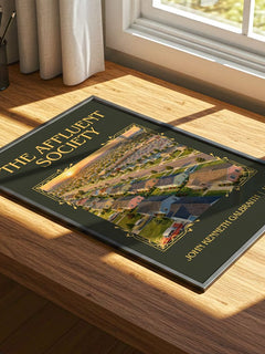 The Affluent Society Classic Book Art Print by John Kenneth Galbraith – print on a sunlit desk
