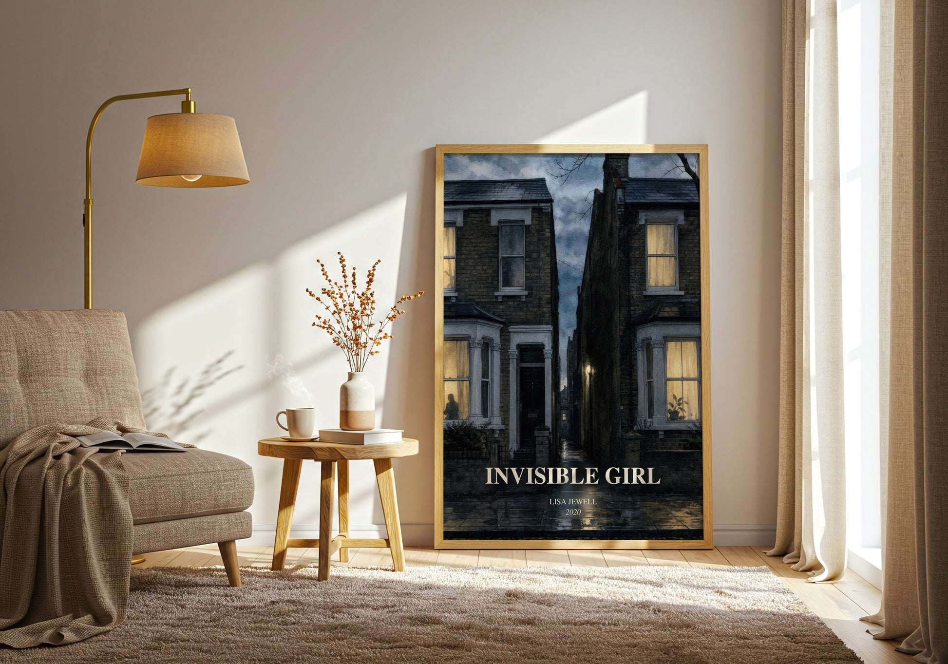 Invisible Girl watercolour print in frame leaning in hallway – thriller wall art