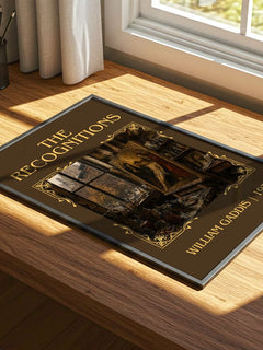 The Recognitions Classic Book Art Print by William Gaddis – print on a sunlit desk