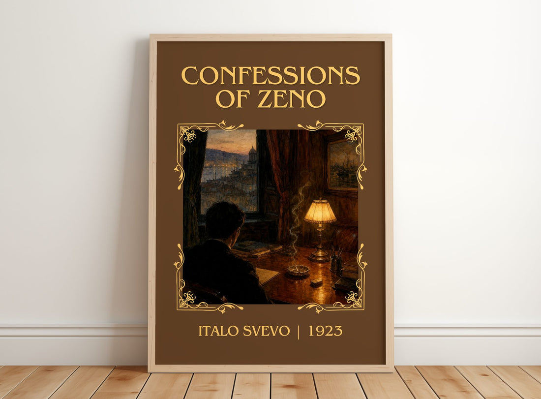 Confessions of Zeno Classic Book Art Print by Italo Svevo – framed print leaning on a wooden floor