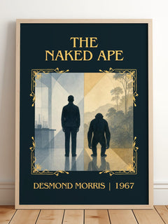 The Naked Ape Classic Book Art Print by Desmond Morris – framed print leaning on a wooden floor