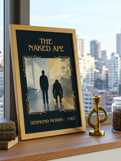 The Naked Ape Classic Book Art Print by Desmond Morris – framed print on a city-view windowsill
