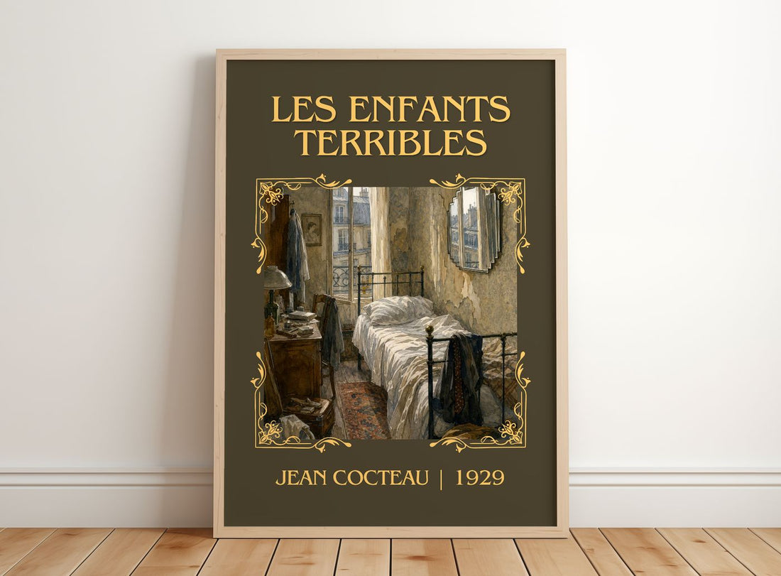 Les Enfants Terribles Classic Book Art Print by Jean Cocteau – framed print leaning on a wooden floor