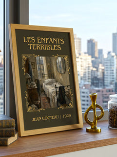 Les Enfants Terribles Classic Book Art Print by Jean Cocteau – framed print on a city-view windowsill