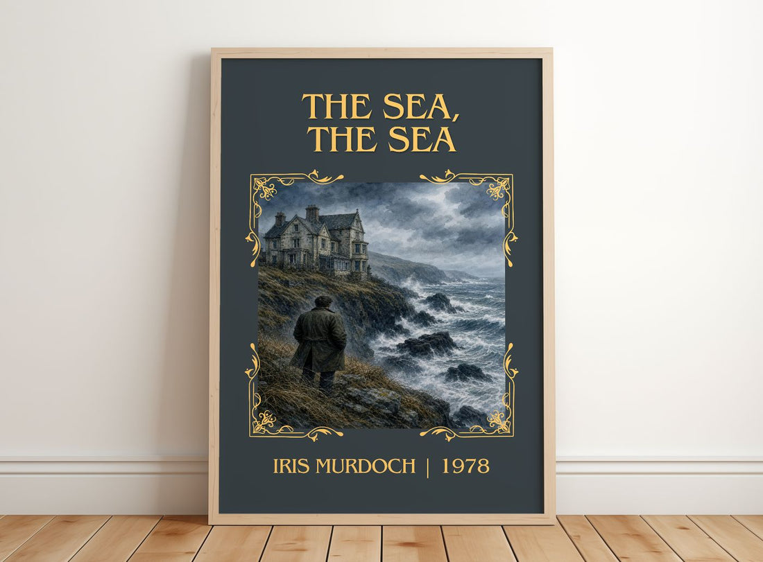 The Sea, The Sea Classic Book Art Print by Iris Murdoch – framed print leaning on a wooden floor