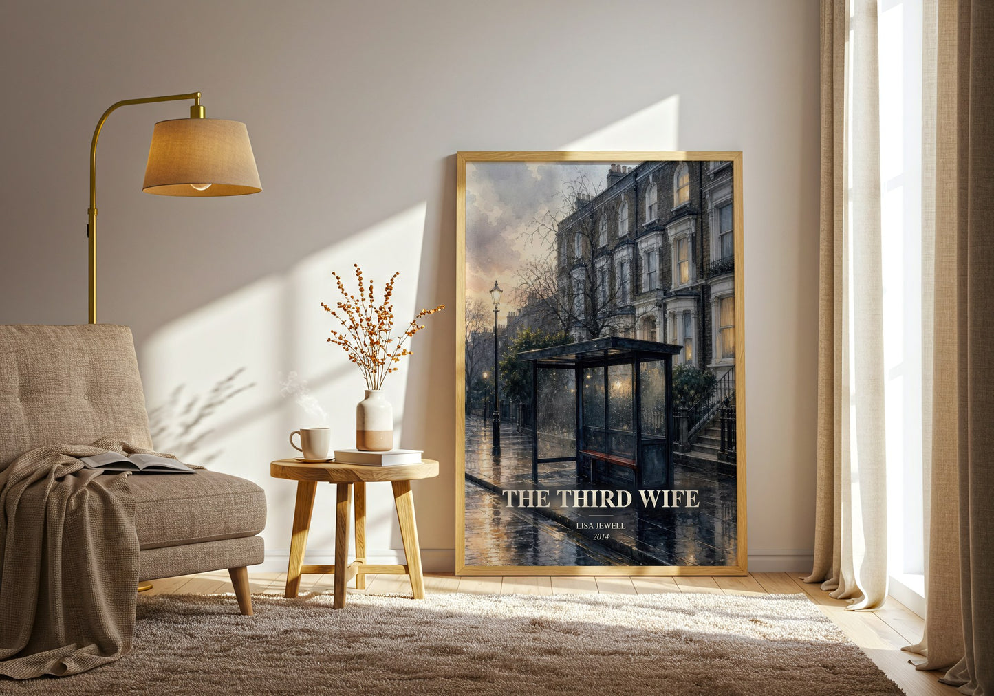 The Third Wife watercolour print in frame leaning in hallway – contemporary fiction wall art