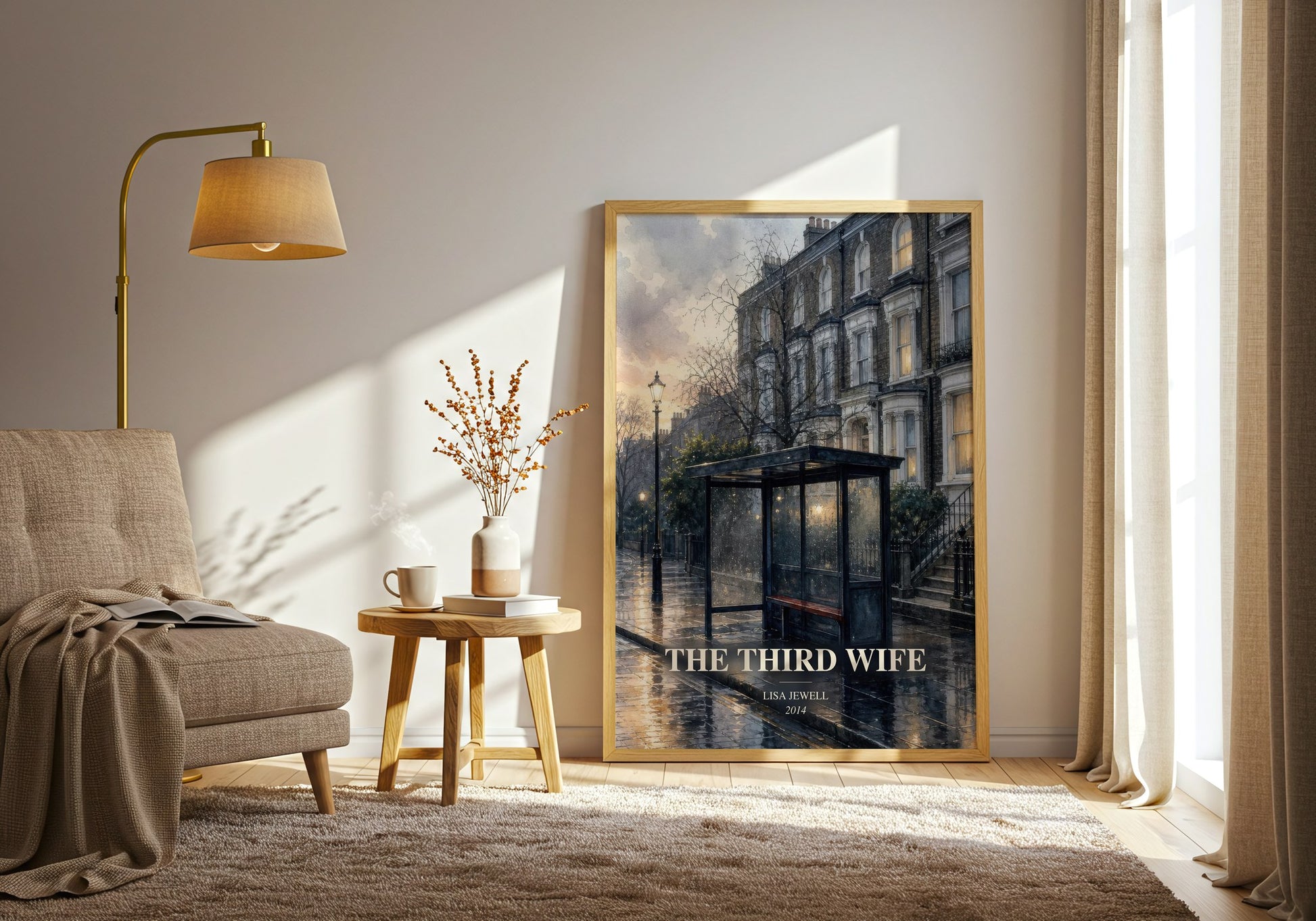 The Third Wife watercolour print in frame leaning in hallway – contemporary fiction wall art