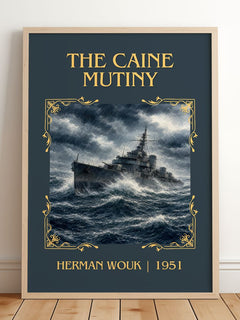 The Caine Mutiny Classic Book Art Print by Herman Wouk – framed print leaning on a wooden floor