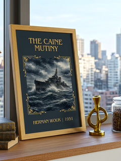 The Caine Mutiny Classic Book Art Print by Herman Wouk – framed print on a city-view windowsill