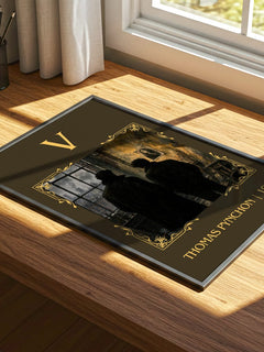 V Classic Book Art Print by Thomas Pynchon – print on a sunlit desk