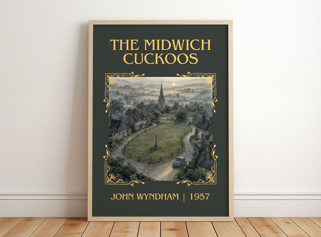 The Midwich Cuckoos Classic Book Art Print by John Wyndham – framed print leaning on a wooden floor