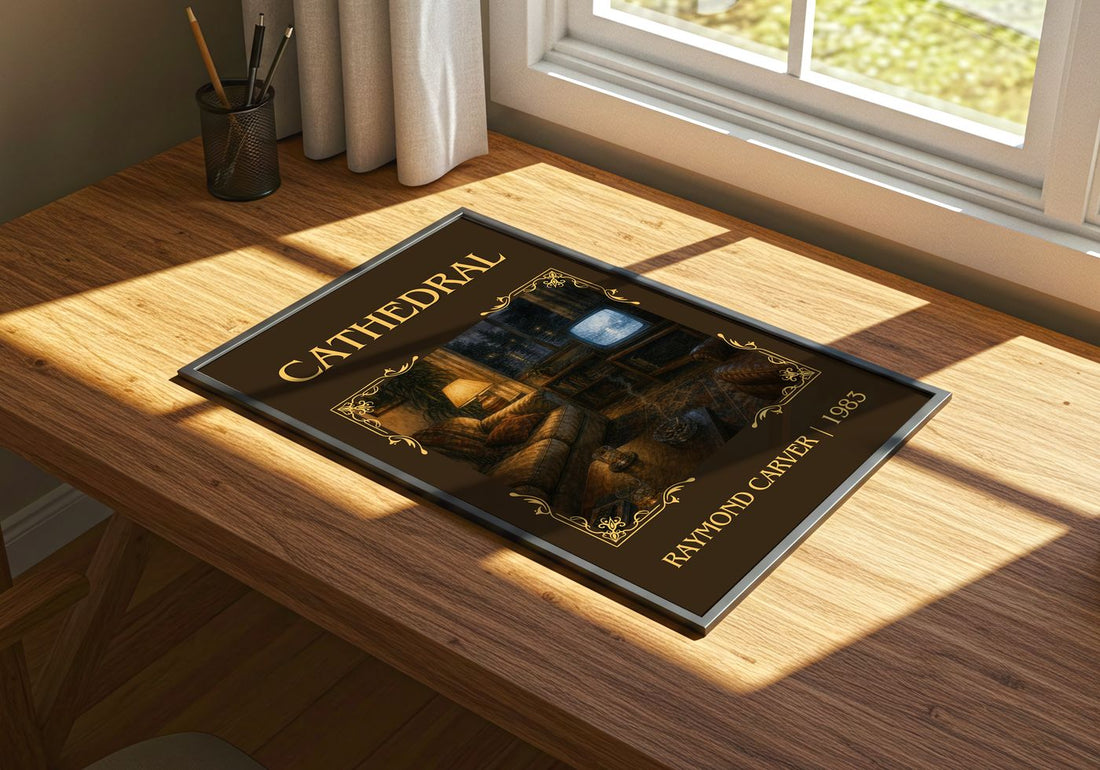 Cathedral Classic Book Art Print by Raymond Carver – print on a sunlit desk