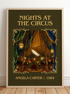 Nights At The Circus Classic Book Art Print by Angela Carter – framed print leaning on a wooden floor