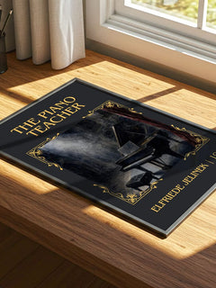 The Piano Teacher Classic Book Art Print by Elfriede Jelinek – print on a sunlit desk
