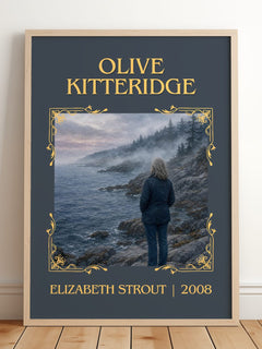 Olive Kitteridge Classic Book Art Print by Elizabeth Strout – framed print leaning on a wooden floor