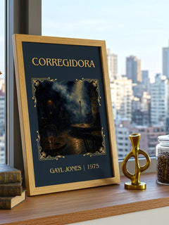Corregidora Classic Book Art Print by Gayl Jones – framed print on a city-view windowsill