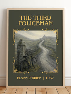 The Third Policeman Classic Book Art Print by Flann O'Brien – framed print leaning on a wooden floor