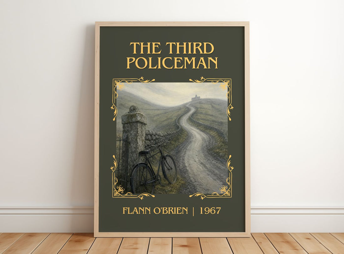 The Third Policeman Classic Book Art Print by Flann O'Brien – framed print leaning on a wooden floor