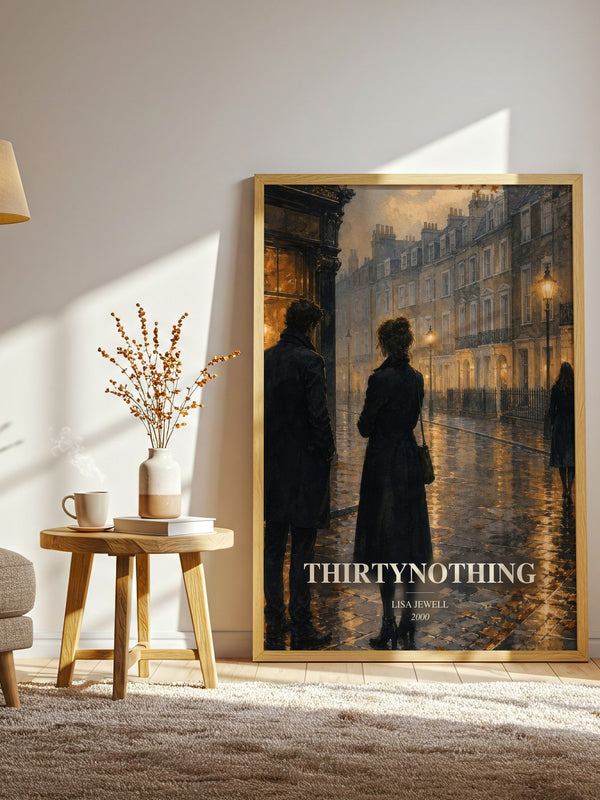 Thirtynothing watercolour print in frame leaning in hallway – contemporary fiction wall art