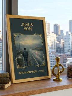 Jesus' Son Classic Book Art Print by Denis Johnson – framed print on a city-view windowsill