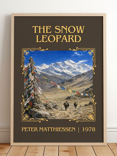 The Snow Leopard Classic Book Art Print by Peter Matthiessen – framed print leaning on a wooden floor