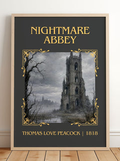 Nightmare Abbey Classic Book Art Print by Thomas Love Peacock – framed print leaning on a wooden floor
