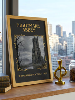 Nightmare Abbey Classic Book Art Print by Thomas Love Peacock – framed print on a city-view windowsill