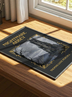 Nightmare Abbey Classic Book Art Print by Thomas Love Peacock – print on a sunlit desk