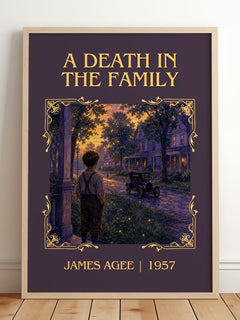 A Death in the Family Classic Book Art Print by James Agee – framed print leaning on a wooden floor