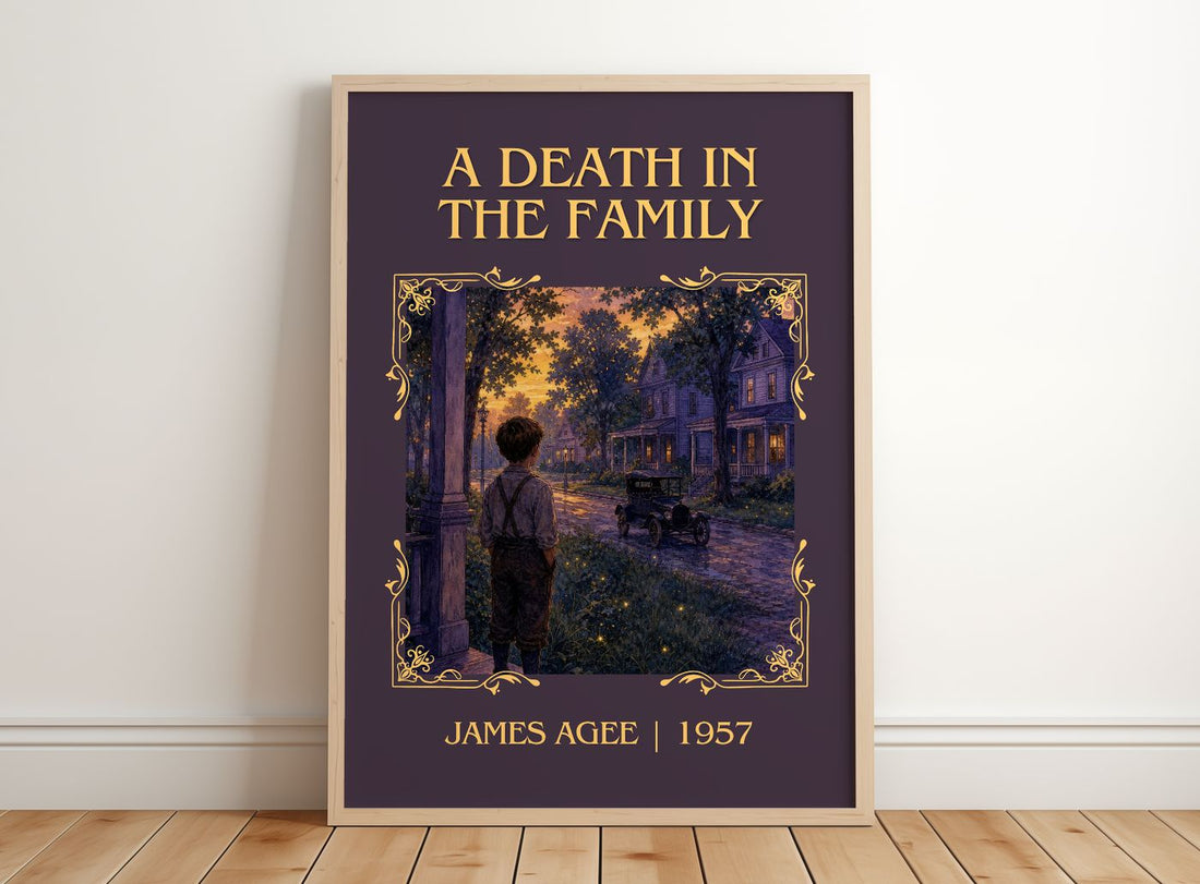 A Death in the Family Classic Book Art Print by James Agee – framed print leaning on a wooden floor
