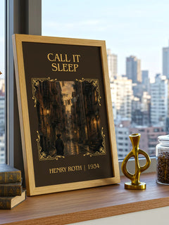 Call It Sleep Classic Book Art Print by Henry Roth – framed print on a city-view windowsill