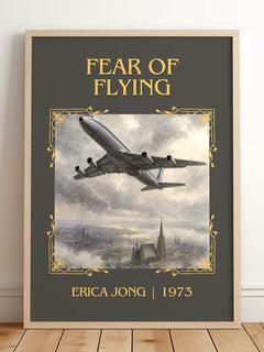 Fear of Flying Classic Book Art Print by Erica Jong – framed print leaning on a wooden floor
